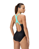 Speedo - Medley Logo Medalist Swimsuit - Black/Aquamarine Blue - Model Back