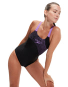 Speedo - Medley Logo Medalist Swimsuit - Black/Purple - Model Front