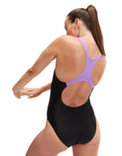 Speedo - Medley Logo Medalist Swimsuit - Black/Purple - Model Back