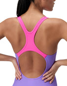 Speedo - Medley Logo Swimsuit - Purple/Pink - Model Back Close Up