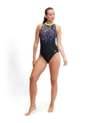 Speedo - Placement Hydrasuit Swimsuit -Black/Purple - Model Front Full Body