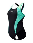 Speedo - Placement Laneback Swimsuit - Black/Green - Product Front