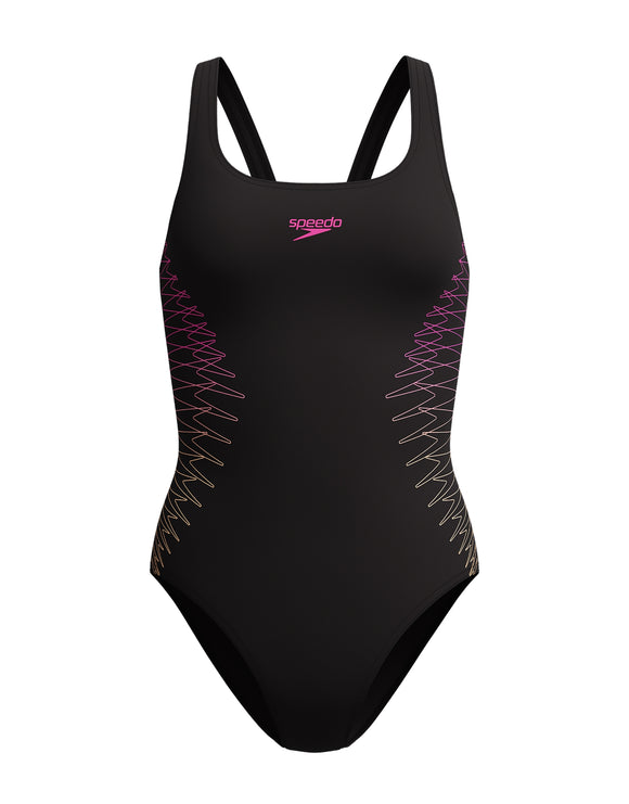 Speedo - Placement Muscleback Swimsuit - Black/Pink/Orange - Product Front