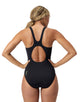 Speedo Womens Placement Muscleback Swimsuit - Black/Yellow - Model Front