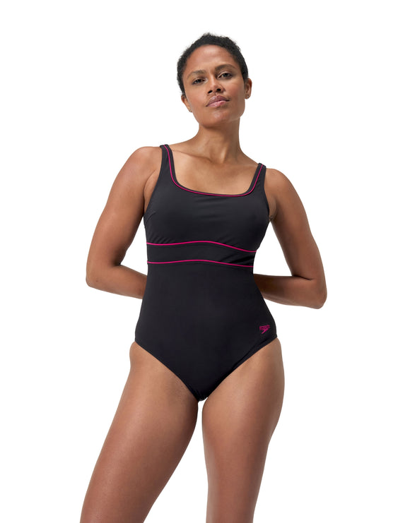Speedo - Shaping ContourEclipse Swimsuit - Black/Pink - Model Front
