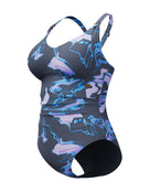 Speedo - Shaping Printed V Neck Swimsuit - Purple/Grey - Product Front