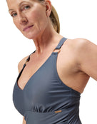 Speedo - Shaping V Neck Swimsuit - Grey - Model Front Close Up