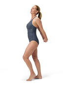 Speedo - Shaping V Neck Swimsuit - Grey - Model Side Full Body