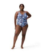 Speedo - Shaping Printed V Neck Swimsuit - Purple/Grey/Plus Size - Model Front Full Body