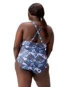 Speedo - Shaping Printed V Neck Swimsuit - Purple/Grey/Plus Size - Model Back