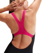 Speedo - Medley Logo Medalist Swimsuit - Black/Pink - Model Back Close Up