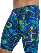 TYR - Mens Thresher Hyperblitz Swim Jammer - Blue/Green - Model Front/Side Close Up