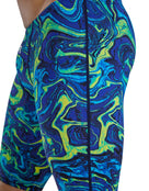 TYR - Mens Thresher Hyperblitz Swim Jammer - Blue/Green - Model Side Close Up