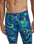 TYR - Mens Thresher Hyperblitz Swim Jammer - Blue/Green - Model Front Close Up