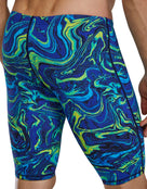 TYR - Mens Thresher Hyperblitz Swim Jammer - Blue/Green - Model Back Close Up