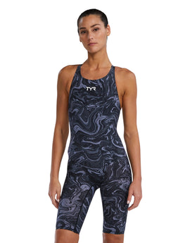 TYR - Womens Thresher Hyperblitz Open Back Kneeskin - Titanium Black - Model Front