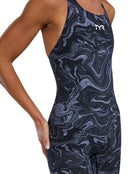 TYR - Womens Thresher Hyperblitz Open Back Kneeskin - Titanium Black - Model Front/Side Close Up
