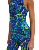 TYR - Womens Thresher Hyperblitz Open Back Kneeskin - Blue/Green - Model Side Close Up