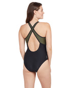 Zoggs - Aqua Geo Hi Cross X Back Swimsuit - Black/Multi - Model Back