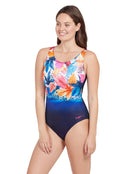 Zoggs - Womens Biarritz Scoopback Swimsuit - Navy/Multi - Model Front/Side