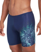 Zoggs - Mens Cortex Mid Swim Jammer - Navy/Green - Model Front Close Up