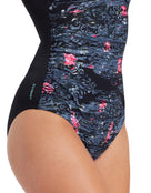 Zoggs - Dusk Mystery Classicback Swimsuit - Black/Grey - Model Front/Side Close Up