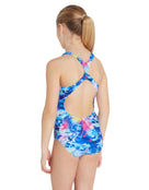 Zoggs - Girls Flashlight Front Lined Rowleeback Swimsuit - Blue/Multi - Model Back
