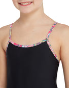 Zoggs - Girls Heavenly Front Lined Classicback Swimsuit - Black/Multi - Model Front Close Up