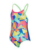 Zoggs - Girls Medley Rainbow Front Lined Strikeback Swimsuit - Blue/Multi - Product Front