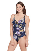Zoggs - Womens Enigma Mystery Classicback Swimsuit - Navy/Multi - Model Front/Side