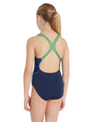 Zoggs - Girls Power Surge Front Lined Flyback Swimsuit - Navy/Multi - Model Back