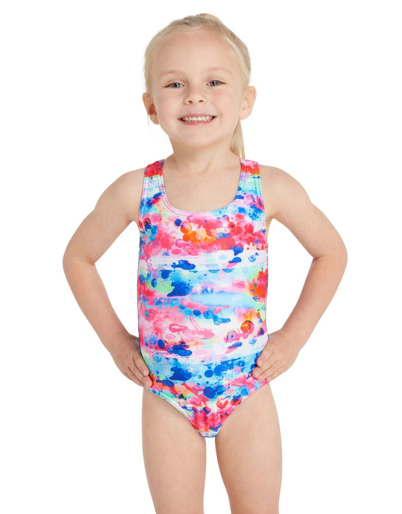 Zoggs - Tots Girls Sea Wash Actionback Swimsuit - Blue/Multi - Model Front