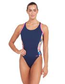 Zoggs - Womens Sunset Atom Back Swimsuit - Navy/Pink - Model Front with Pose