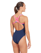 Zoggs - Womens Sunset Atom Back Swimsuit - Navy/Pink - Model Back