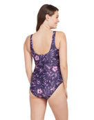 Zoggs - Womens Sunset Bloom Marley Scoopback Swimsuit - Purple - Model Back