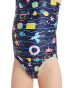 Zoggs - Tots Girls Holly Day Scoopback Swimsuit - Navy/Multi - Model Front Close Up