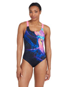 Zoggs Acid Wave Speedback Swimsuit - Black/Pink - Model Pose