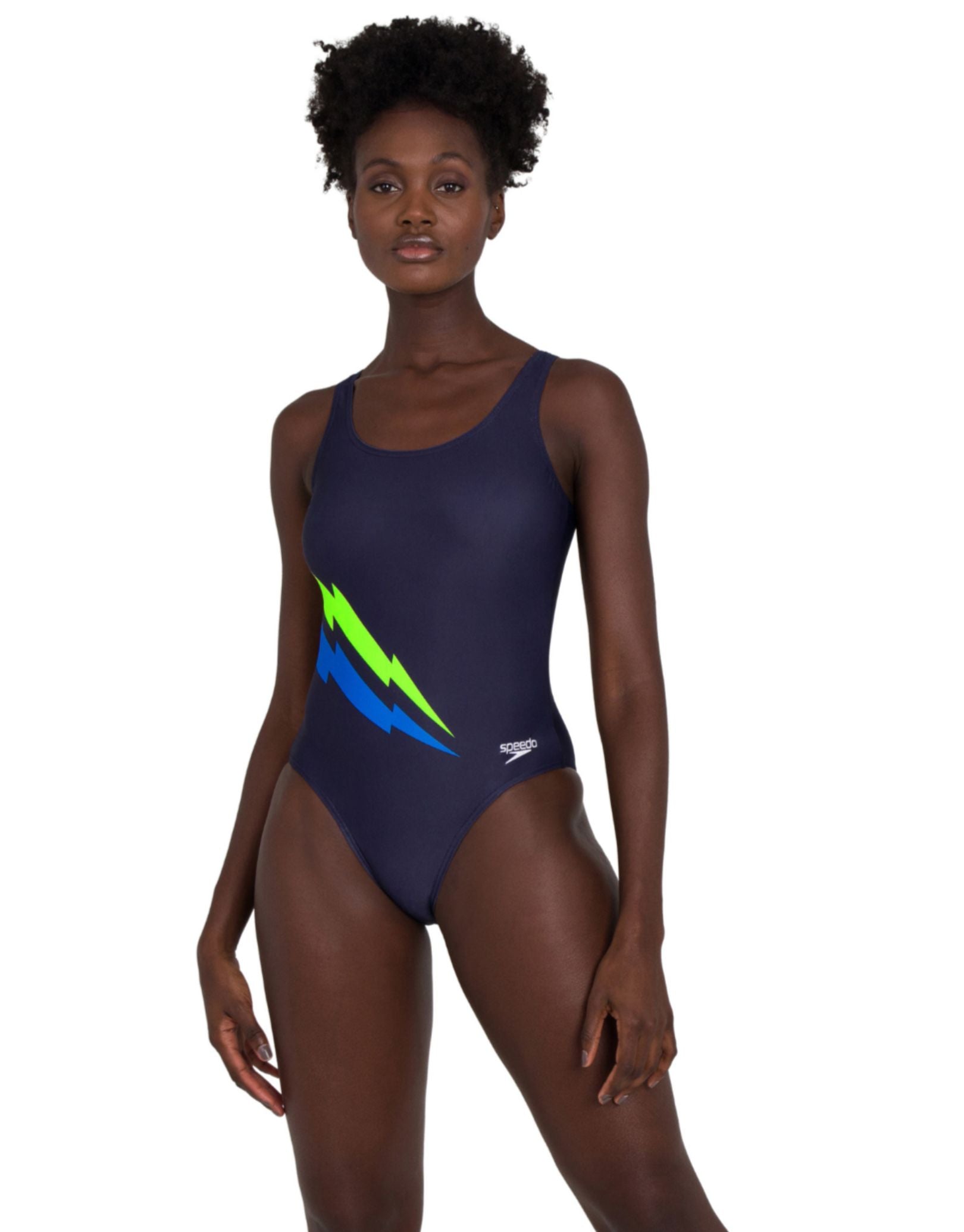 Speedo Core Placement U-Back Swimsuit Navy/Blue/Yellow Simply
