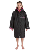 Dryrobe Childrens Advance Long Sleeve - 10-13 yrs/Black/Pink - Front