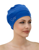 Fashy Applique Fabric Swim Cap - Royal Blue - Product with Model