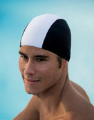 Fashy Adult Polyester Fabric Swim Cap - Black/White - Model