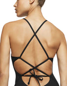 Nike - Womens Lace Up Tie Back Swimsuit - Black - Back Close Up