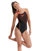 Speedo - Womens Medley Logo Medalist Swimsuit - Front - Black/Siren Red