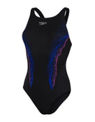 Speedo - Womens Panel Recordbreaker Swimsuit - Product Only Front Design - Black/Blue