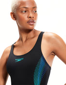 Speedo - Placement Muscleback Swimsuit - Model Front / Upper Swimsuit - Black / Green