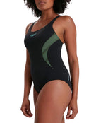 Speedo Womens Placement Muscleback Swimsuit - Side - Black/Blue