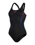 Speedo - Womens Placement Muscleback Swimsuit - Product Only Design - Black / Red