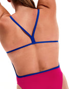 Speedo - Solid V Back Swimsuit - Pink/Blue - Swimsuit Back Close