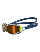 Speedo - Junior Fastskin Hyper Elite Mirror Swim Goggle - Product Side Design/Logo - Gold Mirrored Lenses/Navy