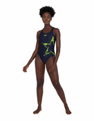 Speedo Womens Boom Placement Racerback Swimsuit - Navy/Red - Front Full Body